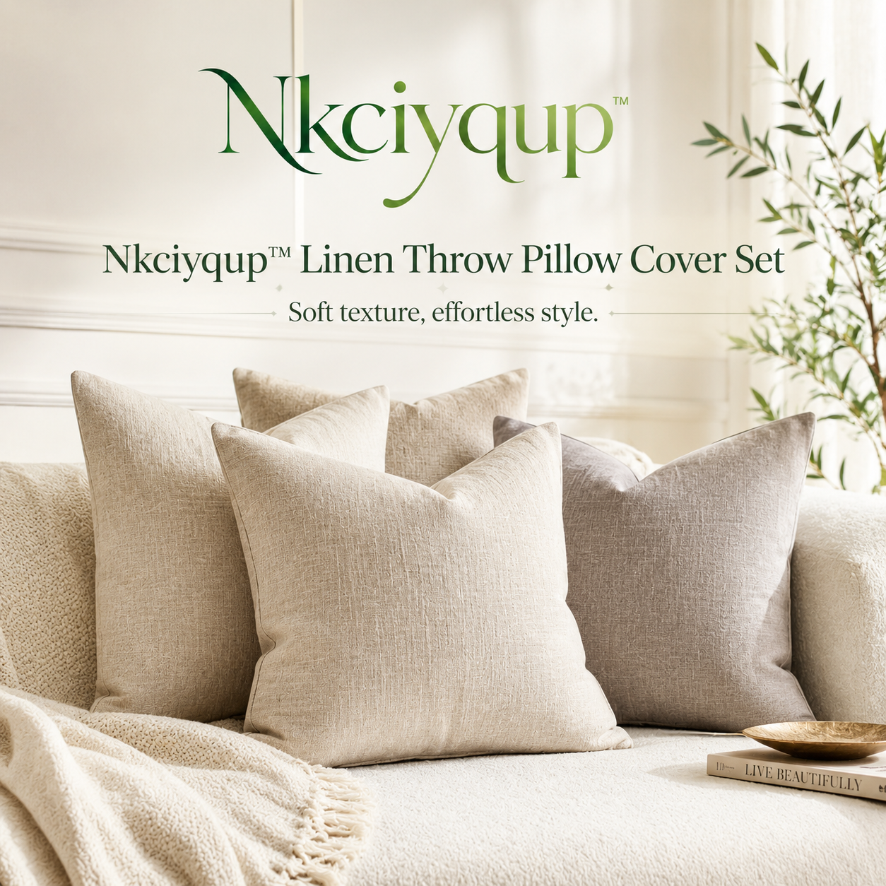 Nkciyqup™ Linen Throw Pillow Cover Set – Decorative, Soft, Modern