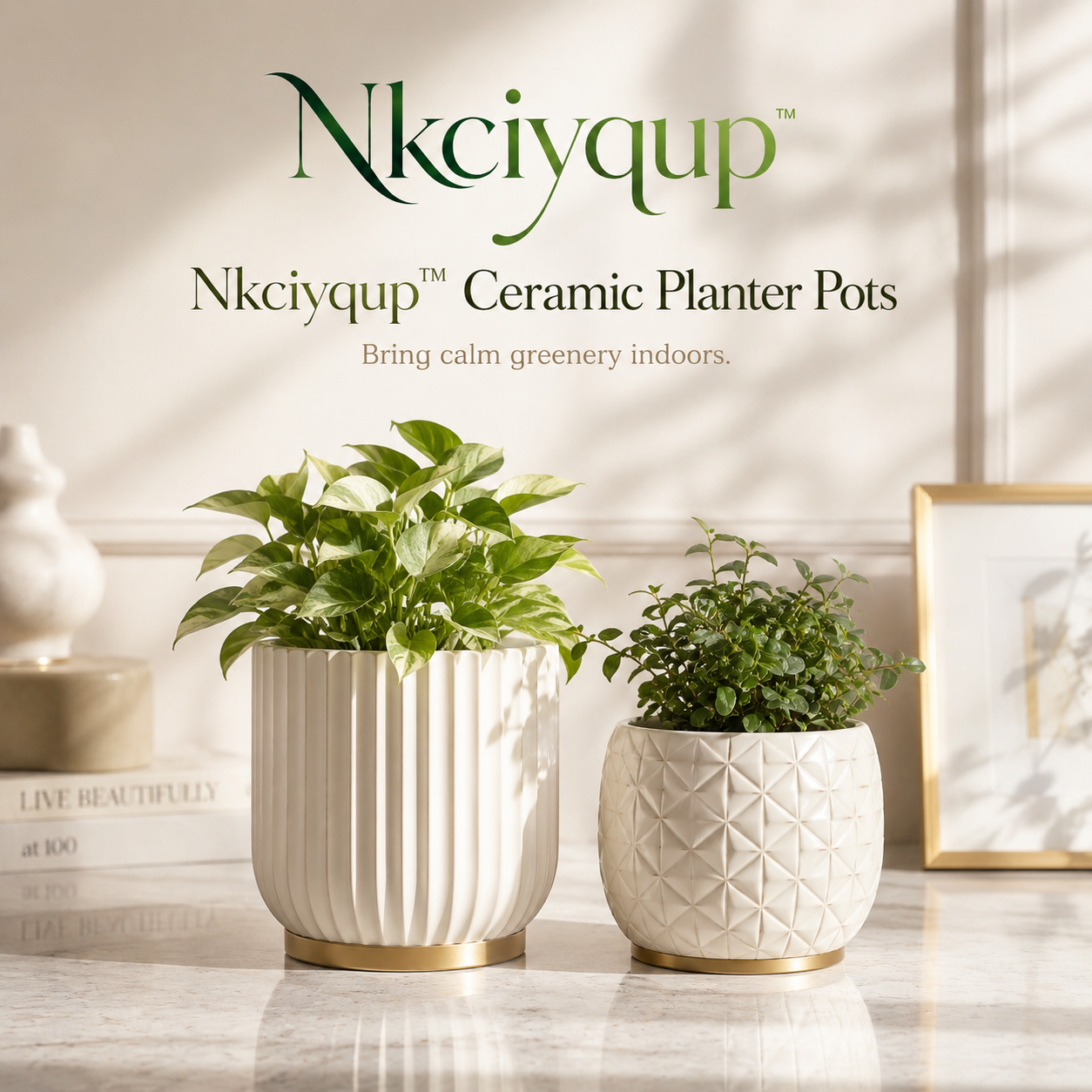 Nkciyqup™ Ceramic Planter Pots – Minimalist Indoor Plant Holders, Set of 2